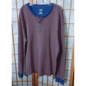 St John’s Bay Stripe Long Sleeve Henley Shirt Mens XL Blue Orange Cotton